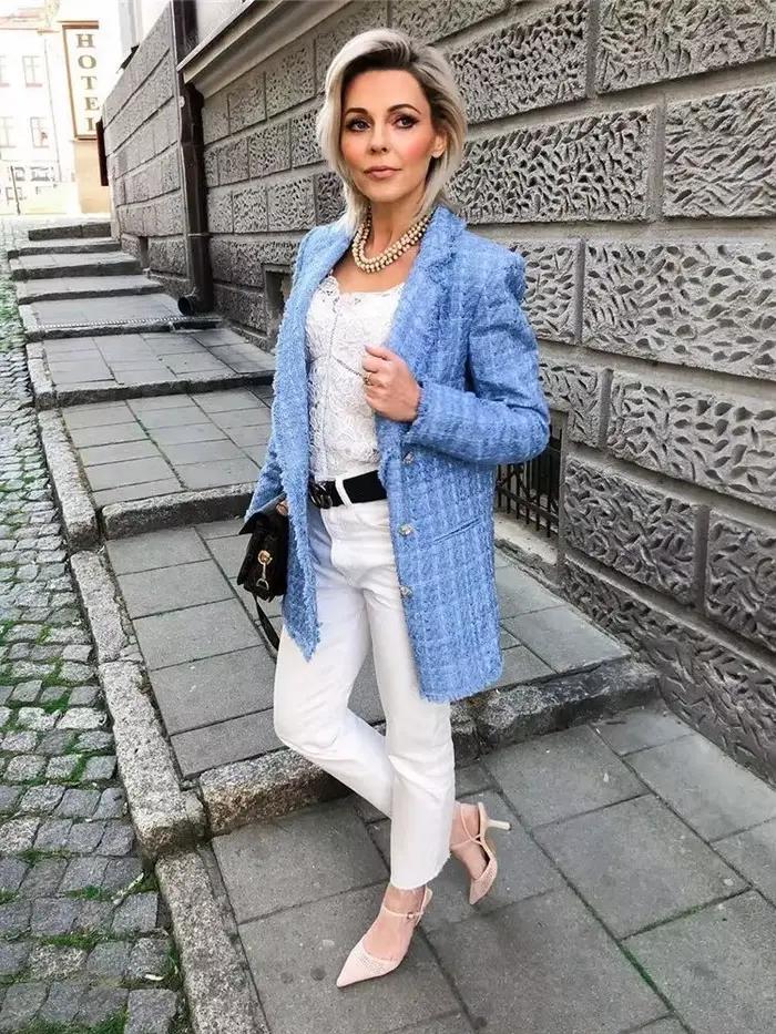 Tweed – veste Vintage ample et élégante pour femme, vêtement d'extérieur Chic, à la mode, décontract