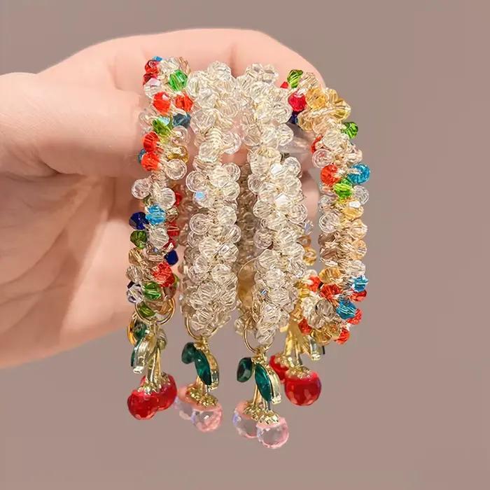 Corde à cheveux cerise en cristal coloré, 1/2 pièces, anneau de cheveux en strass doux, bandeau à ha