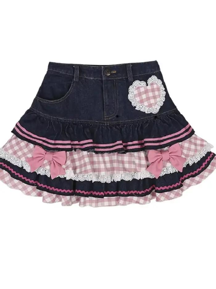 Japonais doux Lolita Mini jupes robe de bal femmes Harajuku mignon jupe en jean Style Preppy filles