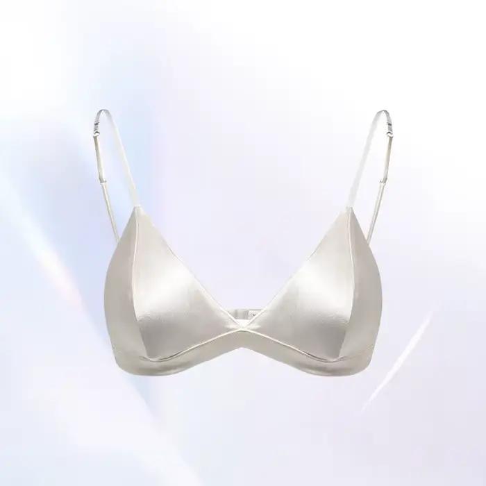 Soutien-gorge triangle sexy en soie de mûrier pour femme, sans armatures, minimisant, en soie vérita