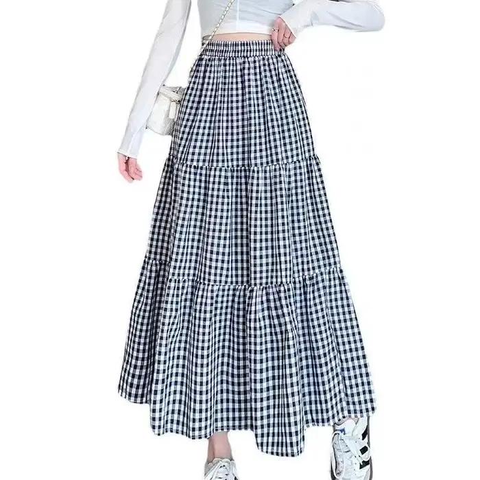Jupe à plusieurs niveaux en Patchwork pour femmes, Vintage, à carreaux, taille haute, taille élastiq