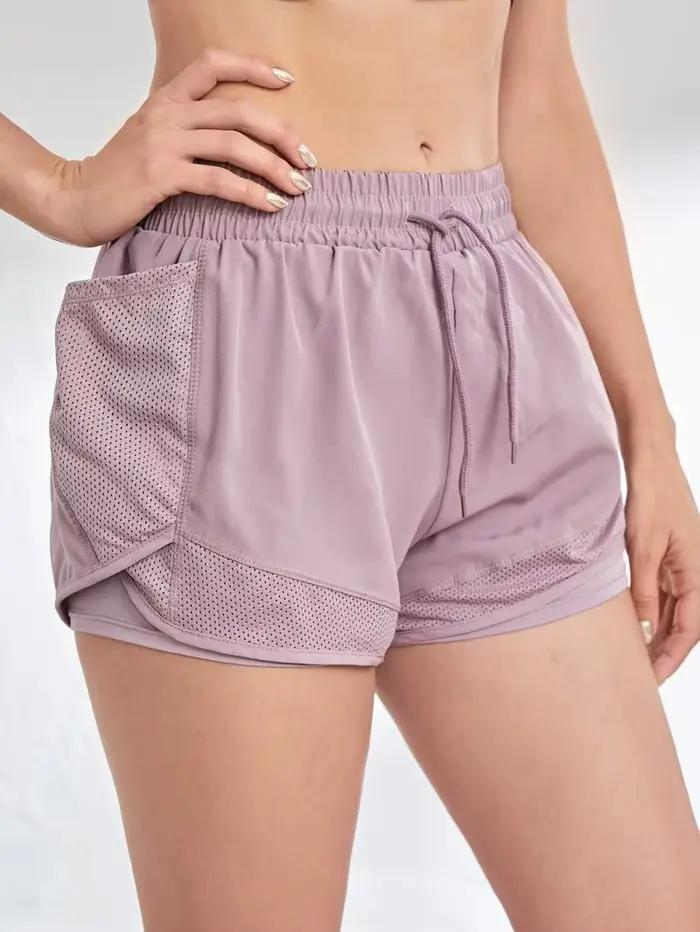 Short de sport élastique pour femmes, short avec poches, faux Leggings de Yoga deux pièces pour cour
