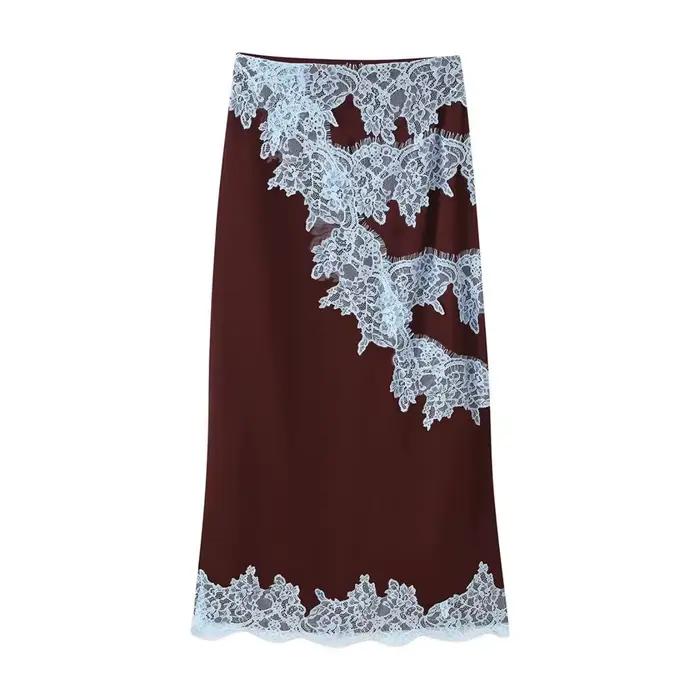 Femmes printemps été nouveau Sexy dentelle broderie épissage jupe ensemble femme élégant col en v à