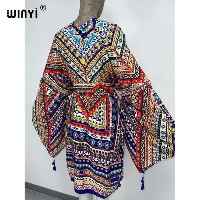 WINYI-Robe de cocktail en coton pour femmes, cardigan d'été, manches chauve-souris, style boho, maxi