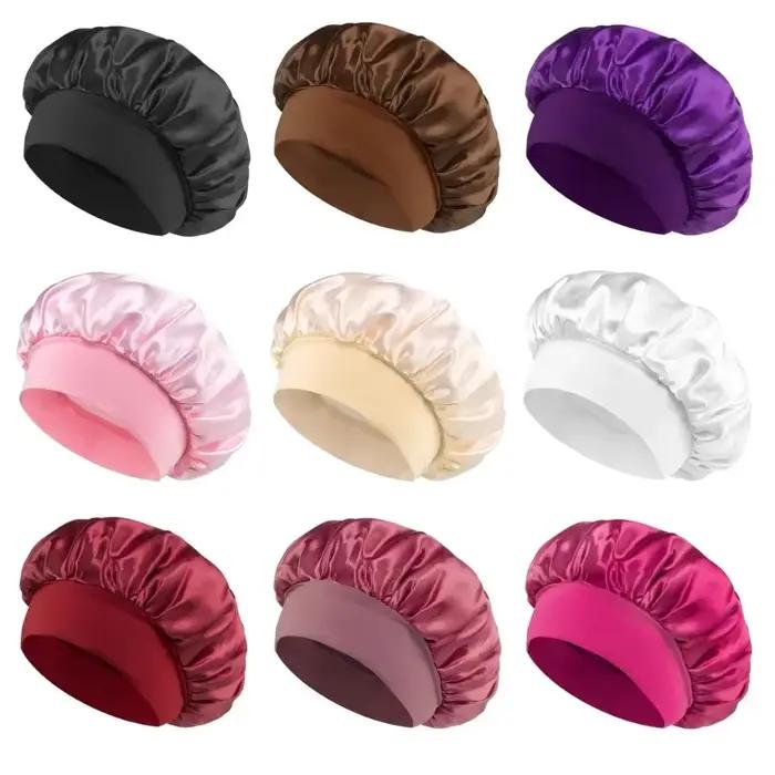 Chapeau de couchage en Satin solide à haute élasticité, 1 pièce, Bonnet de soins capillaires, bonnet
