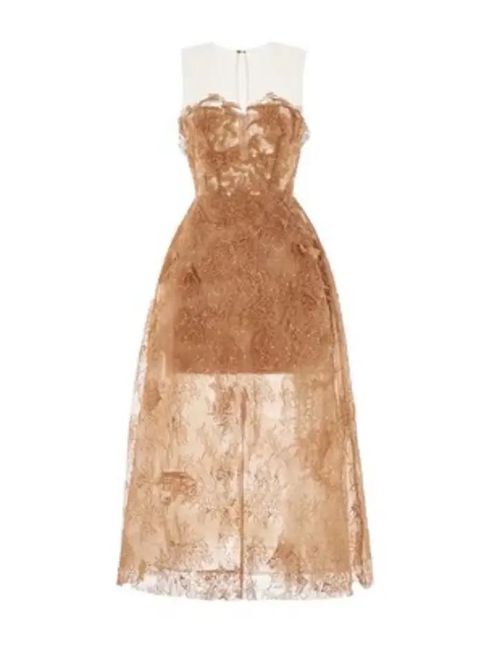 Robe de Soirée en Dentelle pour Femme, Tenue Élégante, Taille Haute, Col Rond, 20234