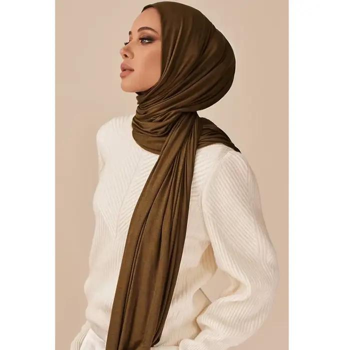 Écharpe Hijab en Jersey de Coton Modal pour Femme, Long Châle Musulman, Turban Doux Uni, Bandeau de