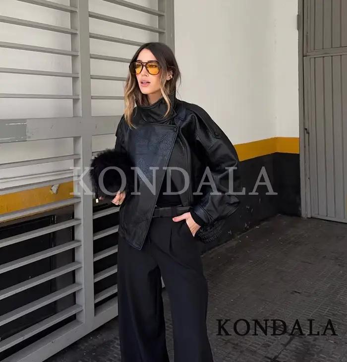 Femmes 2025 automne hiver en cuir col montant veste Faux PU fermeture éclair pilote veste manteau dé