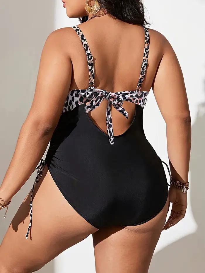 Maillot de bain une pièce grande taille imprimé léopard pour femme, col en V, collection 2026 – Tenu