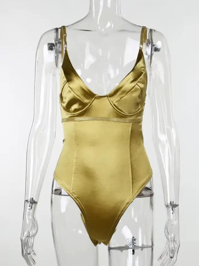 Body féminin à col en V pour femme, costume de batterie maigre, lingerie brillante, une pièce, tenue