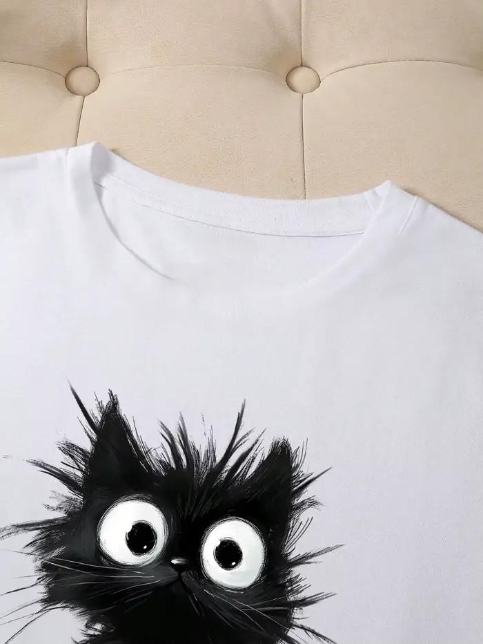 2025 nouveau femmes mignon chat motif graphique à manches courtes T-Shirt col rond décontracté T-Shi