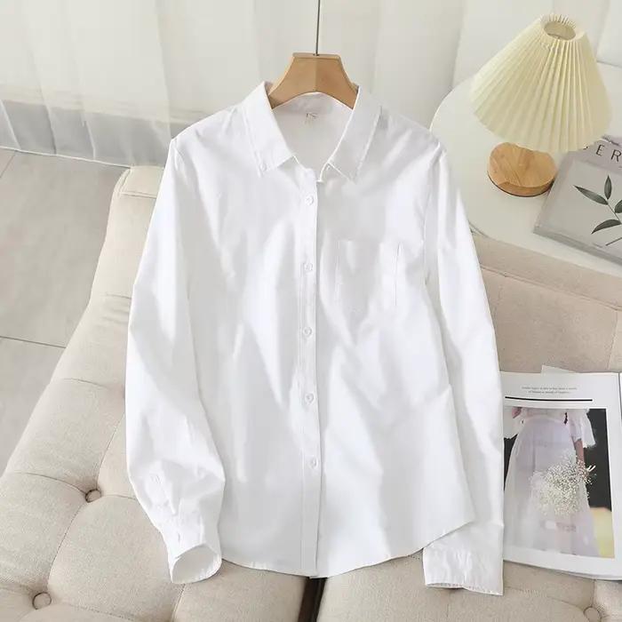 Chemise Oxford décontractée en coton pour femmes, chemisier et hauts de bonne qualité, chemises à ra