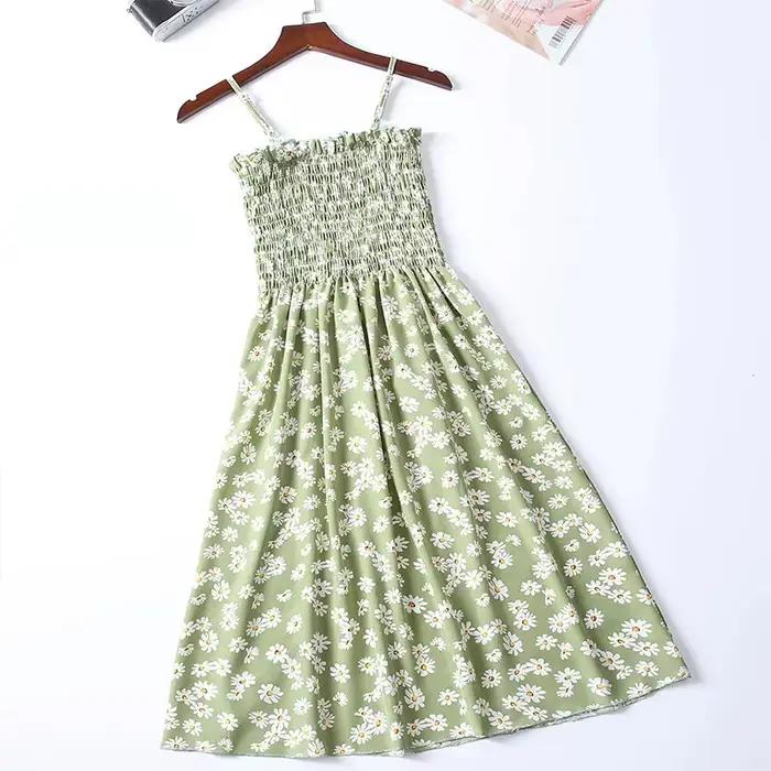 Robe Camisole d'été en mousseline de soie, sans manches, Mini, mode, taille élastique, décontractée,
