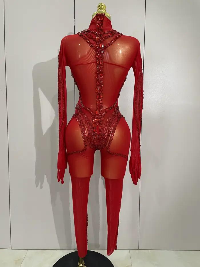 Combinaison de luxe transparente en maille transparente pour femmes, diamants scintillants et paille