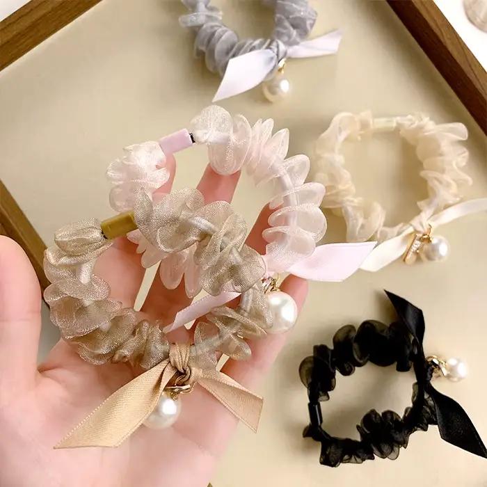 Anneaux de cheveux à nœud doux de Style coréen, 5 pièces, attaches de cheveux simples à haute élasti