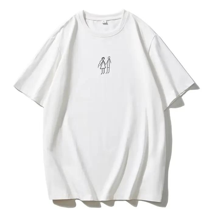 Hirsionsan-T-shirt imprimé graffiti minimaliste pour femme, col rond, coton doux, vêtements décontra
