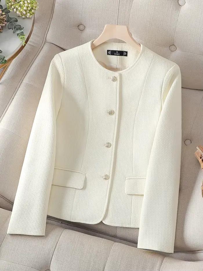 Blazer Slim à Manches sulfet Col Rond pour Femme, Veste Décontractée, Noir, Rose, Beige, Manteau d'A