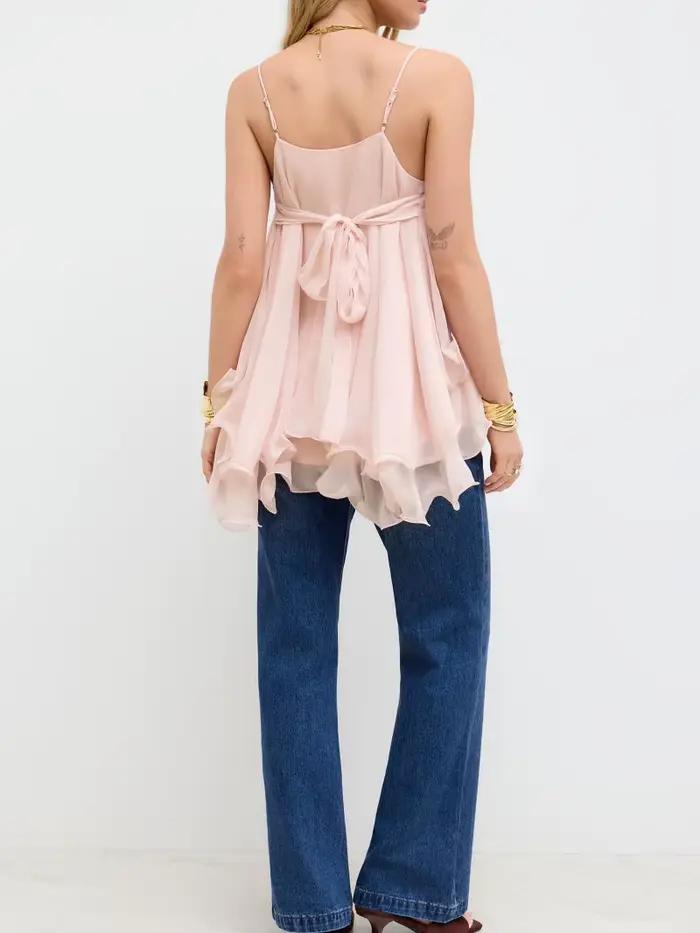 Haut superposé pour femme, style décontracté, épaules dénudées, dos nu, couleur unie, avec volants,