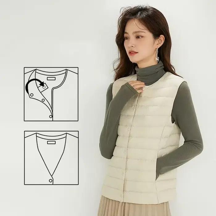 Gilet bouffant sans manches pour femmes, Ultra léger, deux voies, Portable, chaud, sans manches, dou