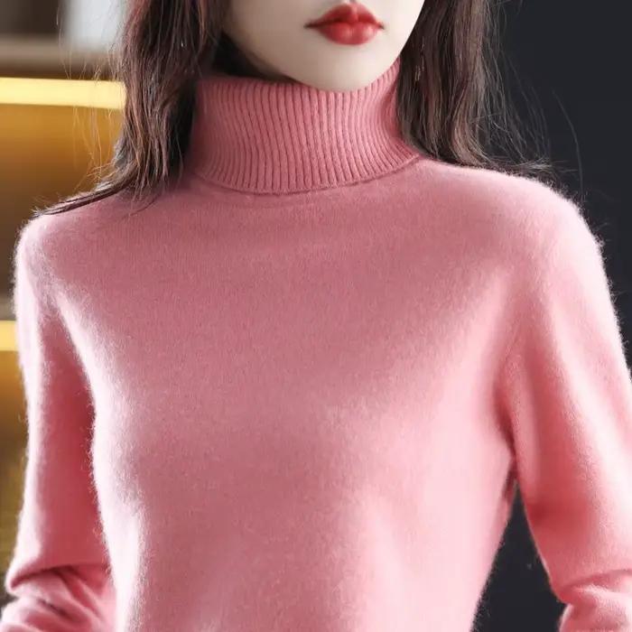 Pull en cachemire de vison pour femme, col haut, chaud, mode coréenne, automne, hiver, nouveau, 100%