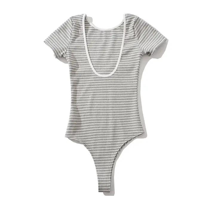 Body à rayures noires et blanches pour femmes, lingerie sexy, manches courtes, mode, médicaments, mo