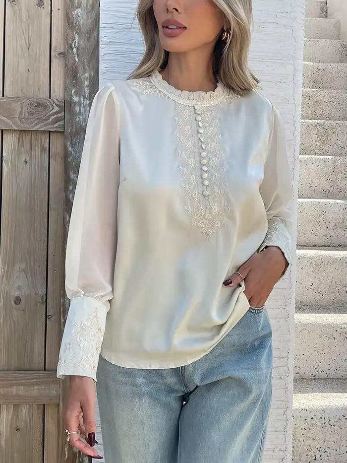 Nouveau printemps chemises brodées pour dames mode manches en mousseline de soie chemisiers pour fem
