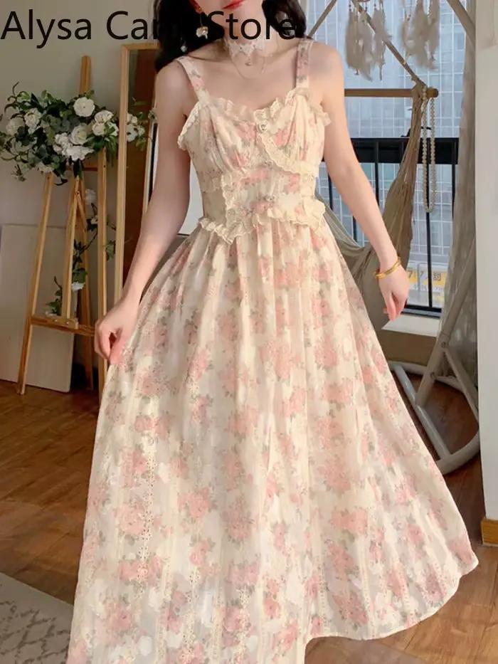 Robe longue en mousseline de soie et dentelle pour femmes, broderie florale, nickel é, vintage, douc