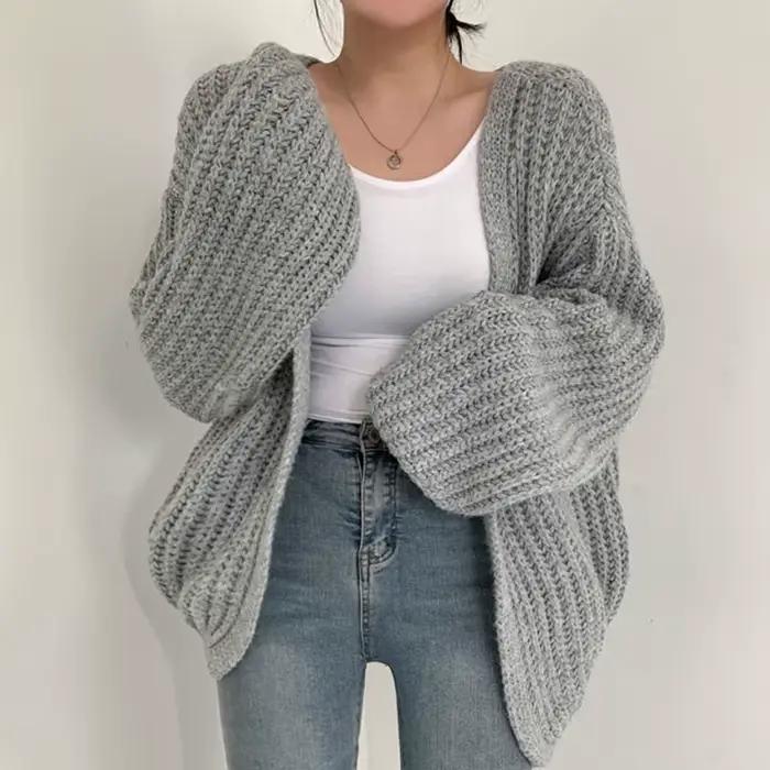 Cardigan Vintage Harajuku à manches lanternes pour femme, pull décontracté, coréen, Streetwear d'aut
