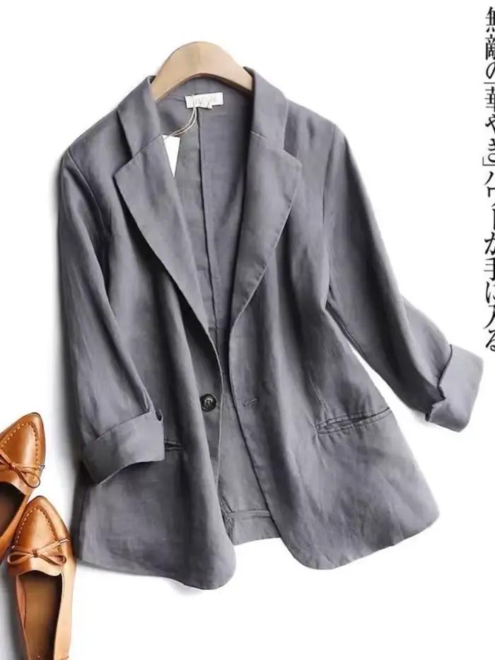 Blazer à simple boutonnage pour femme, veste d'été en coton et lin, blanc uni, bouton décontracté, m