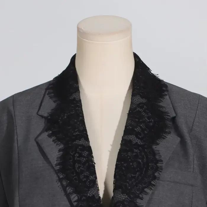 VGH-Blazer Chic en Dentelle Épissée pour Femme, Col Cranté, Manches sulf, Style de Vêtement Féminin