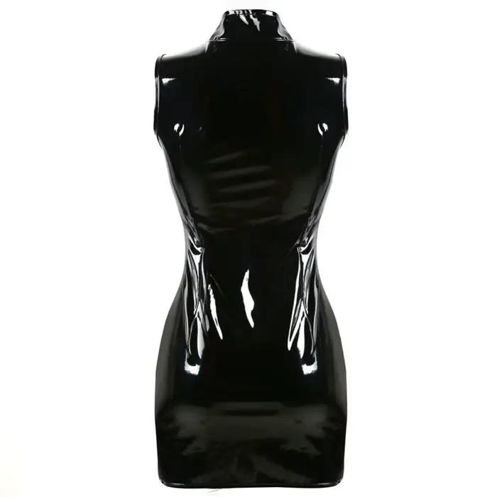 Robe en cuir verni noir PVC Punk, fermeture éclair, Slim, Sexy, moulante, Clubwear, Costume de fête