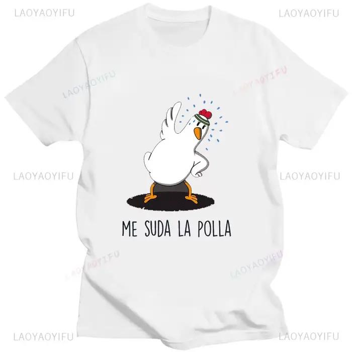 ME SUDA LA POLLA mignon poulet dessin animé imprimé t-shirt hommes femmes décontracté coton unisexe