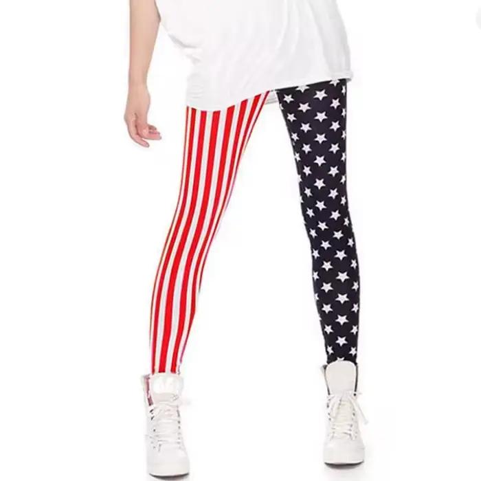 Nouveau jegging élastique rayure étoile imprimé Leggings mode pantacourt femme leggins crayon pantal