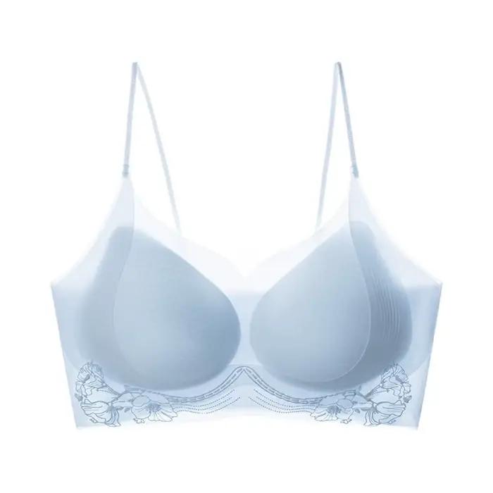 Soutien-gorge sans fil en soie glacée à motif fleur de camélia, coupe ajustée, décolleté en V profon