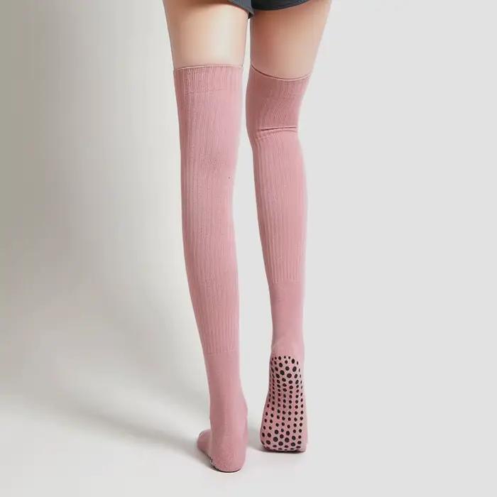 Chaussettes de Yoga à Tube Long pour femmes, antidérapantes, en coton, pour Fitness, Pilates, danse,