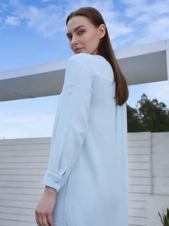 AP SS25 – robe chemisier en mousseline pour femmes, tenue décontractée, fentes latérales, longueur d