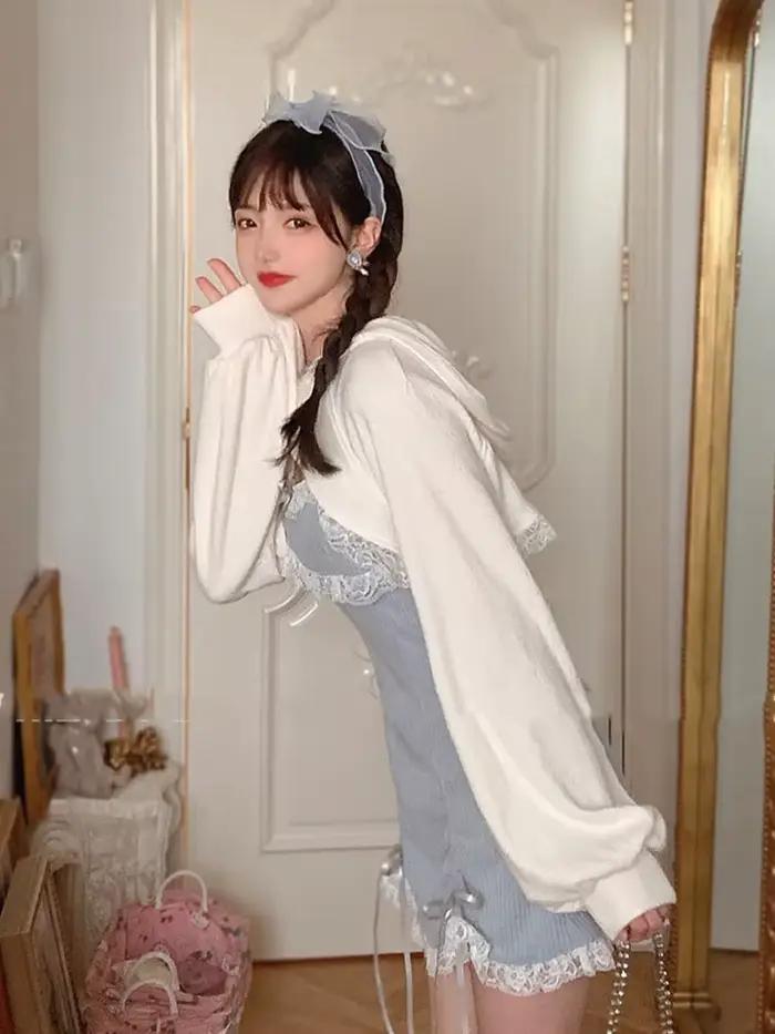 Robe Lolita en dentelle pour femmes, mini robes japonaises, nœud doux, rose Kawaii, fête féminine, p