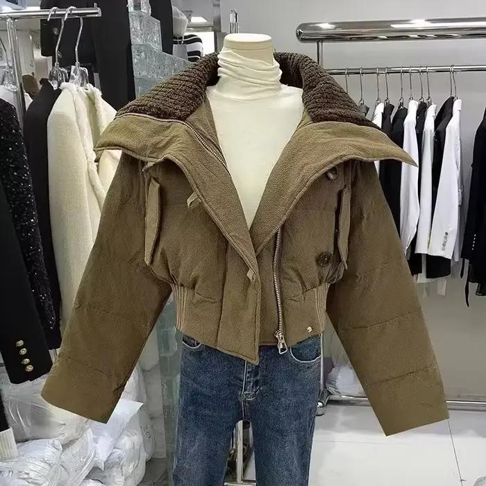 Parka matelassurera en coton chaud pour femme, col en tricot chic coréen, veste courte épaissie, man