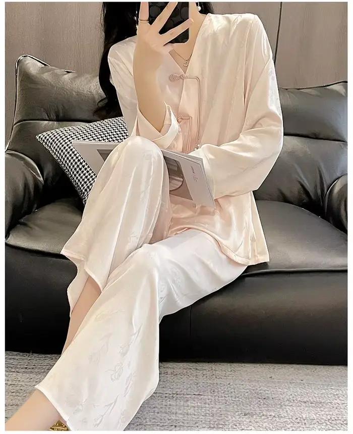Pijama Feminino mode nouveau soie Satin ensemble de vêtements de nuit Style Vintage maison vêtements