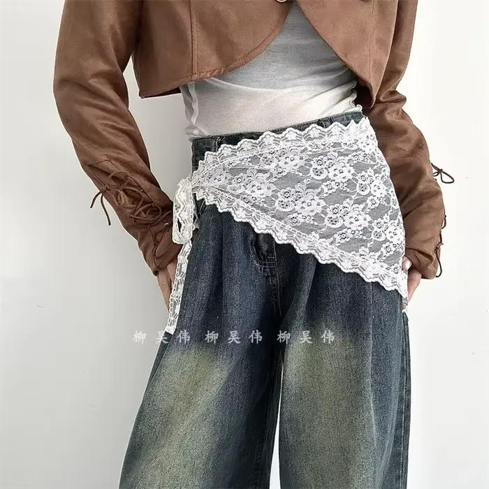 Ceinture brodée en dentelle de Style coréen, avec écharpe détachable, accessoire de superposition po