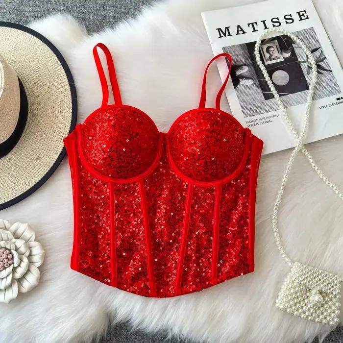 Foamlina-Soutien-Gorge Corset à Paillettes avec Coussretours pour Femme, Seins Exposés, Non-ald, Ser