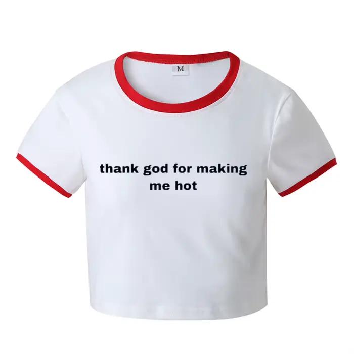 T-shirt en coton graphique Y2K inspiré des années 2000, haut court, cadeau pour elle, merci Dieu pou