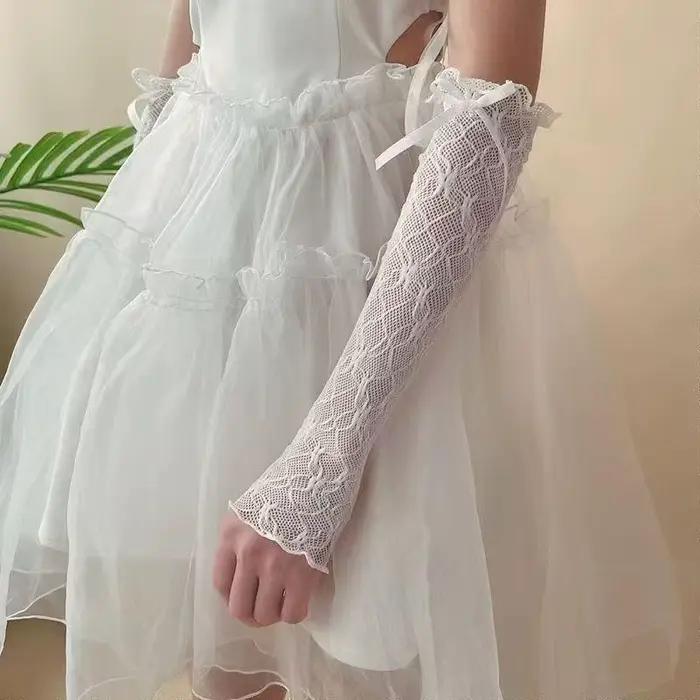 Gants sans doigts en dentelle à volants Y2k, mitaines JK Lolita Kawaii pour femmes, maille résille a