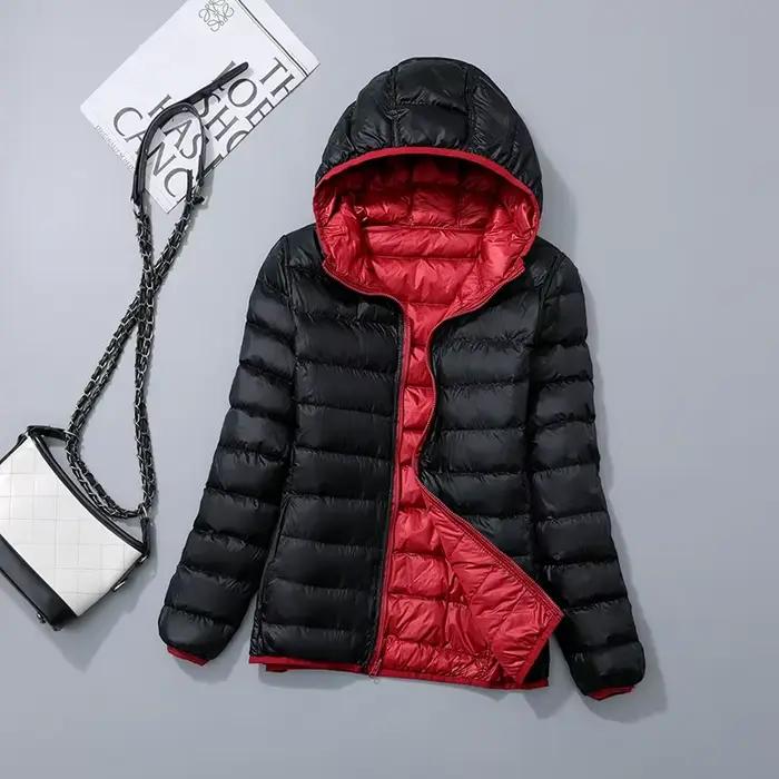 Doudoune Courte à Capuche Double Face pour Femme, Manteau Ultra observateur et Pliable, Grande Taill