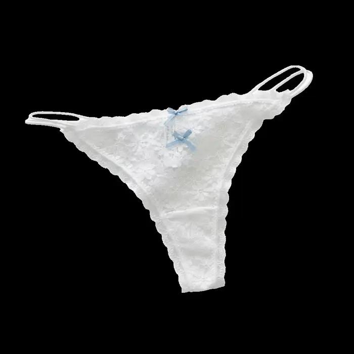 Culotte string transparente en dentelle pour femme, style doux, ajourée, sans couture, en maille fin