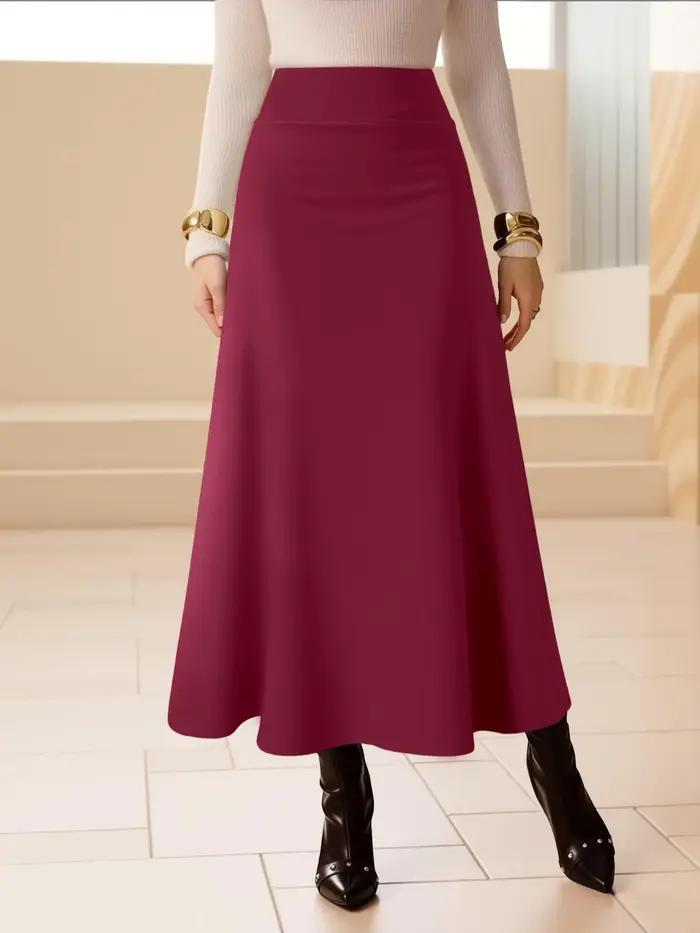 Jupe mi-longue pour femme, taille haute, style fluide, tissu respirant, idéale pour les tenues décon
