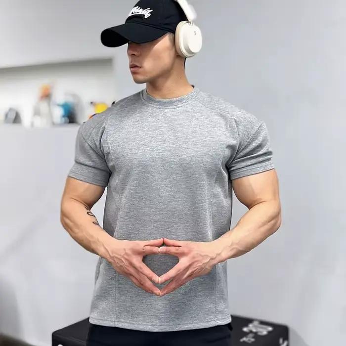 Haute qualité automne hommes à manches longues T-shirt mode sport col rond fitness course maille res
