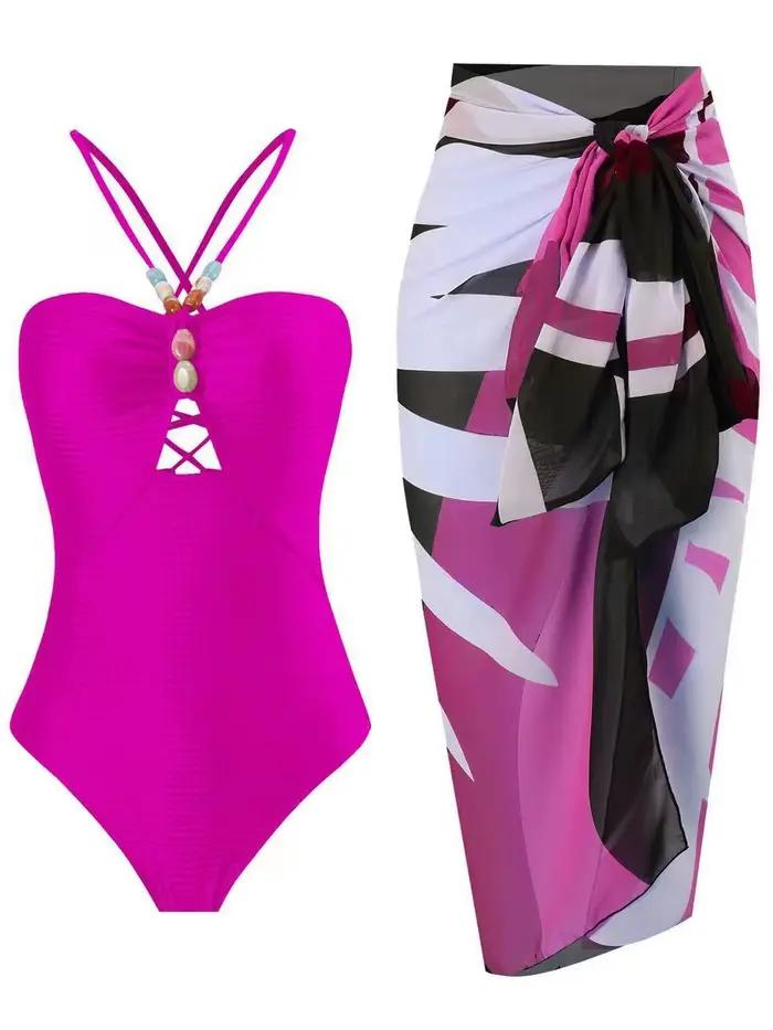 Deux pièces Bikinis maillot de plage 2024 femmes Sexy cordon body avec jupe longue été femme bain na