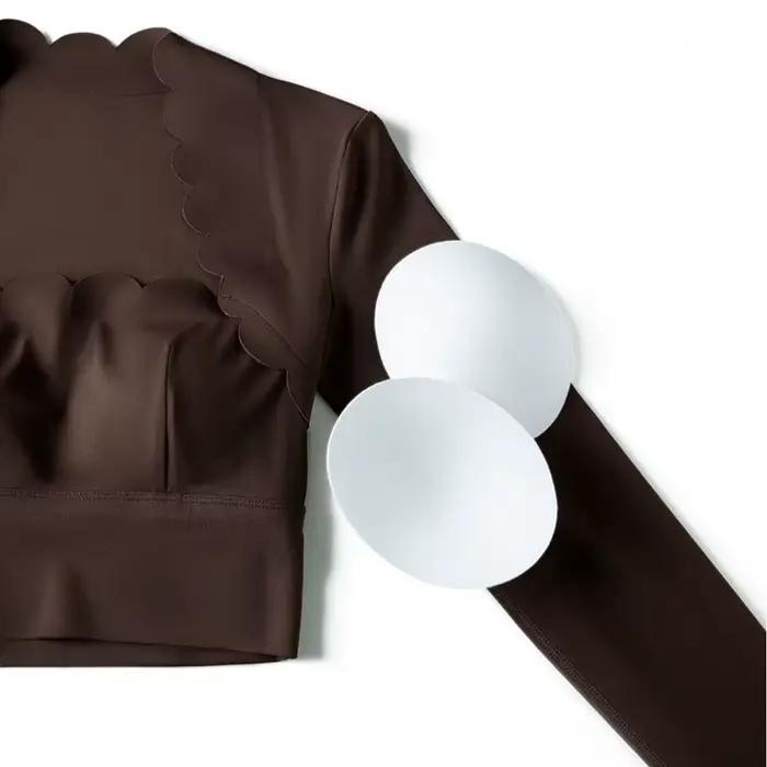 Ensemble de yoga fitness deux pièces pour femmes, couleur unie, manches longues, vêtements de sport
