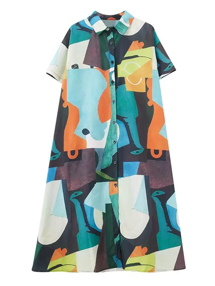 Nouvelles Robes Chemises Imprimées Vintage Été 2026 pour Femmes – Robe Midi Décontractée Ample à Man